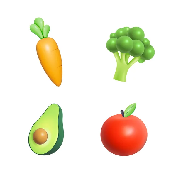 Set Vektor Dari Wortel Alpukat Brokoli Apel Konsep Sayuran Segar - Stok Vektor