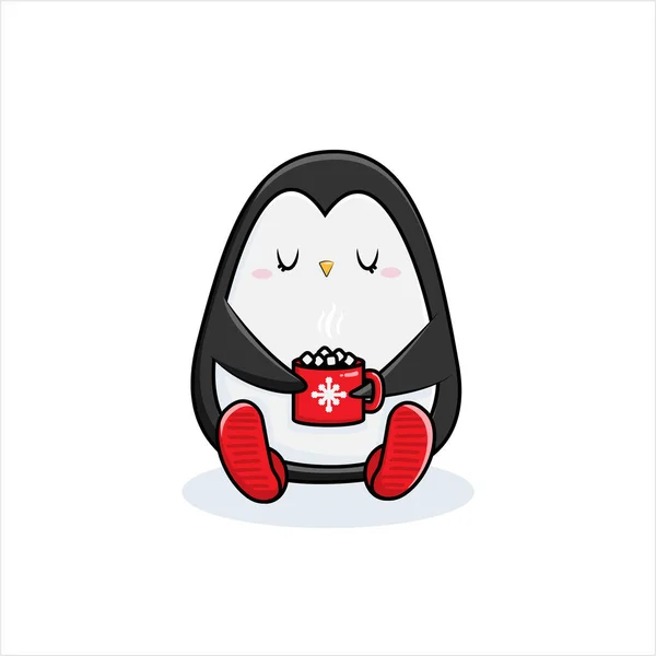 Pingouins Noël Joyeux Noël Illustrations Pingouins Mignons Avec Des Accessoires — Image vectorielle