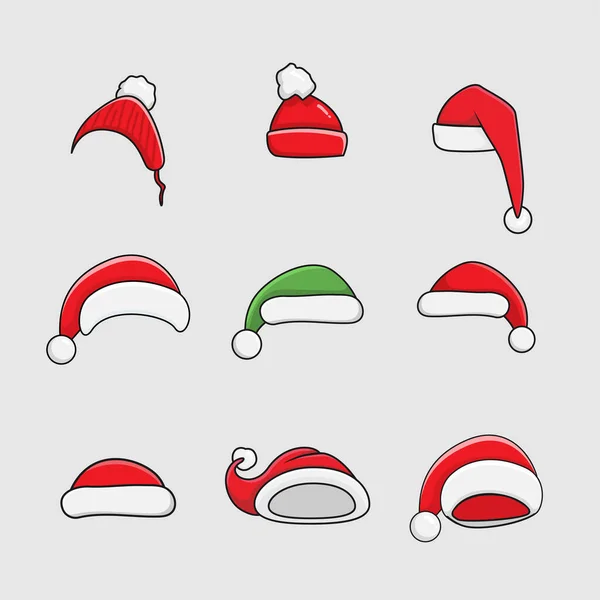 Grafická Sada Červených Čepic Santa Claus Izolované Černém Sněhu Design — Stockový vektor