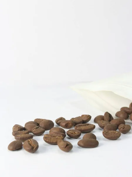 Scattered Coffee Beans Bags Your Product Sample — Stock Photo, Image
