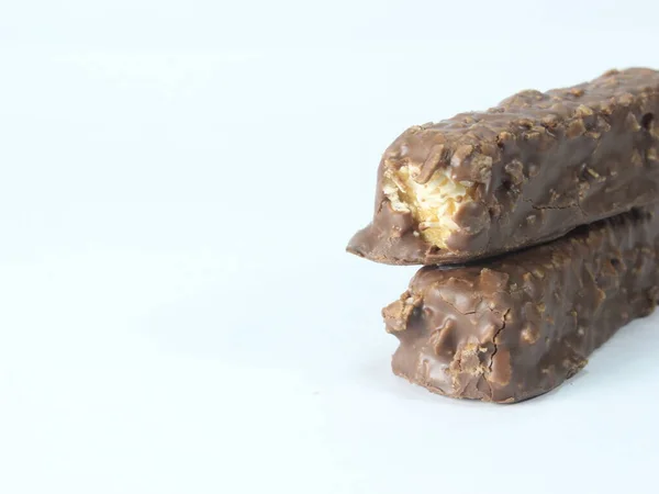 chocolate rice crispy isolated on a white background with free space text