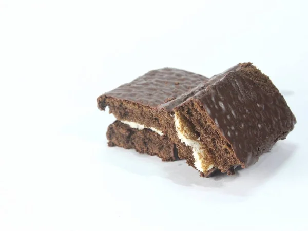 stacked chocolate cake on a white background, sweet and delicious ready to be served
