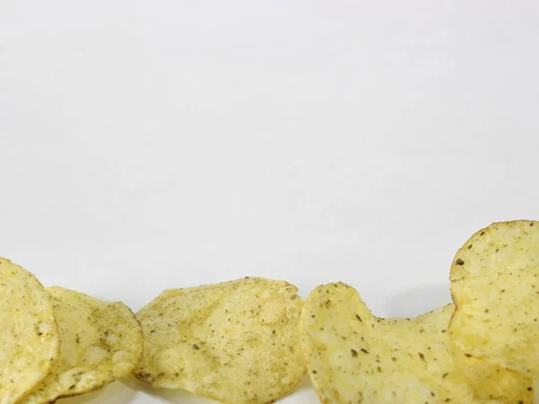 potato chips isolated on white background, bottom view