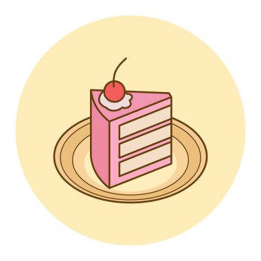 Bir dilim çilekli kek vektör tasarımı. Yazdırma, çıkartma, davetiye kartları, web tasarımı, bloglar, sosyal medya ve daha fazlası için çizimler.