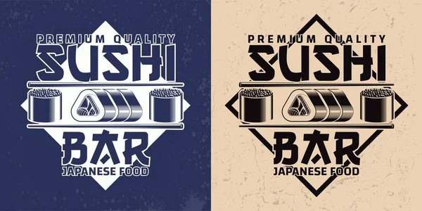 Vintage Sushi Bar Logo Design Timbro Stampa Grange Creativo Giapponese Grafiche Vettoriali