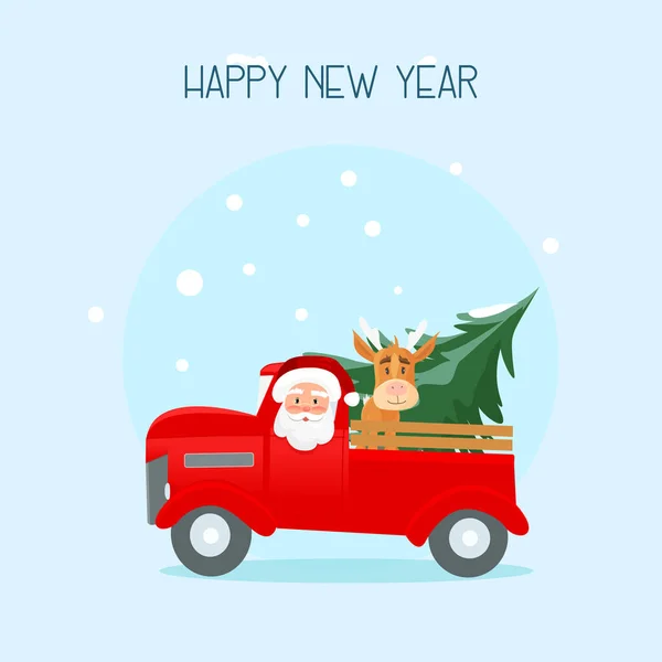 stock vector Vector Santa Claus driving red car, Christmas background