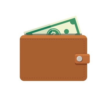 Yeşil dolarlarla dolu kahverengi cüzdan vektör çizimi