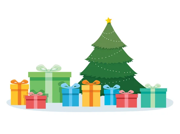 Weihnachtsbaum Und Geschenke Dekoration Illustration — Stockvektor