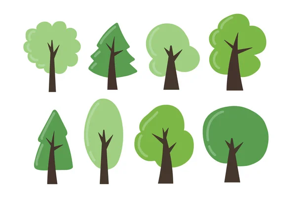 緑の木の漫画のベクトル図のセット — ストックベクタ