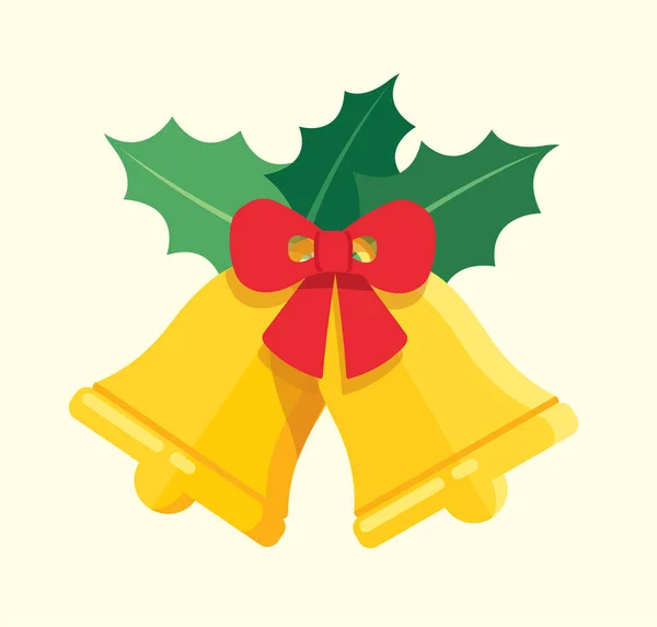 Sinos Natal Dourado Com Ilustração Vetorial Arco Vermelho — Vetor de Stock
