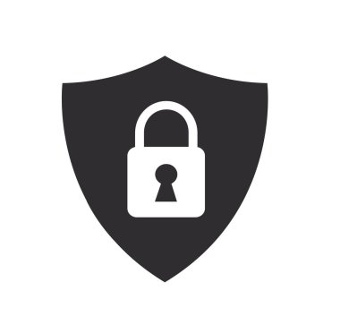 Kalkan koruması ve asma kilit. vektör illüstrasyonu