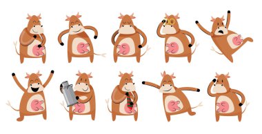 Kahverengi inek çizgi film karakter vektör çizimi