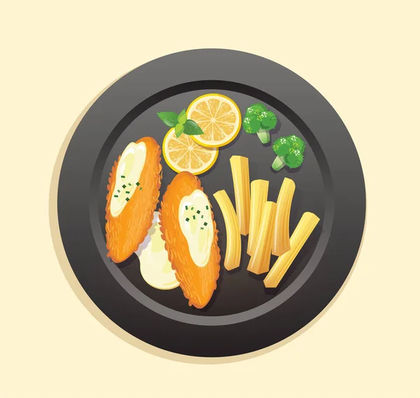 Fish Chips Sur Plaque — Image vectorielle