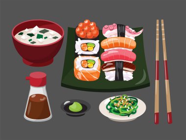 Sushi set on plate vector illustration