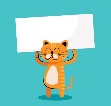Cute cat holding blank banner vector illustration