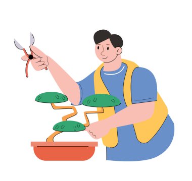hobby character planting trees vector illustration