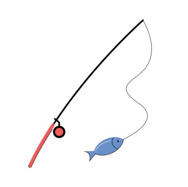 fishing rod with fish isolated vector illustration