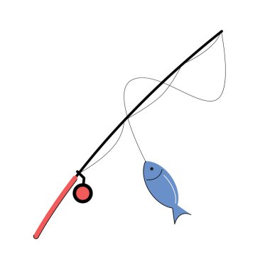 fishing rod with fish isolated vector illustration