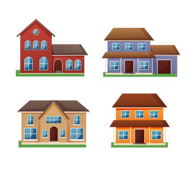 set of residential houses exterior flat style vector illustration