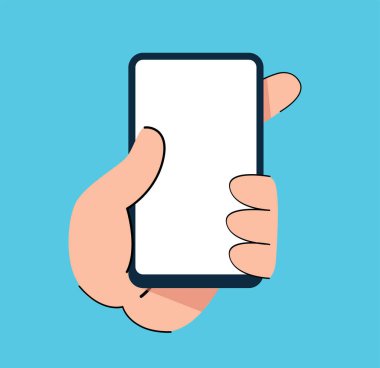 Hand holding smartphone cartoon doodle