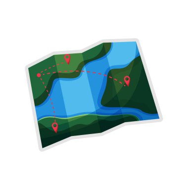 folded paper map of world with color point marker vector illustration