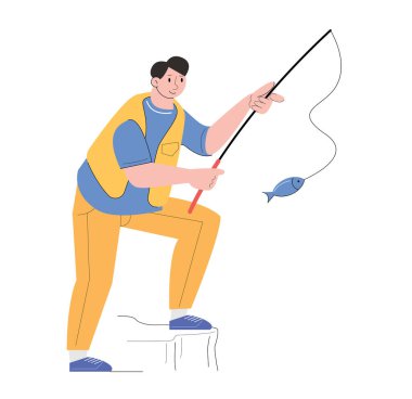 character people fishing hobby vector illustration