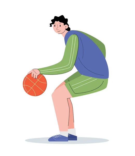 Baloncesto Jugador Con Bola Vector Ilustración — Vector de stock