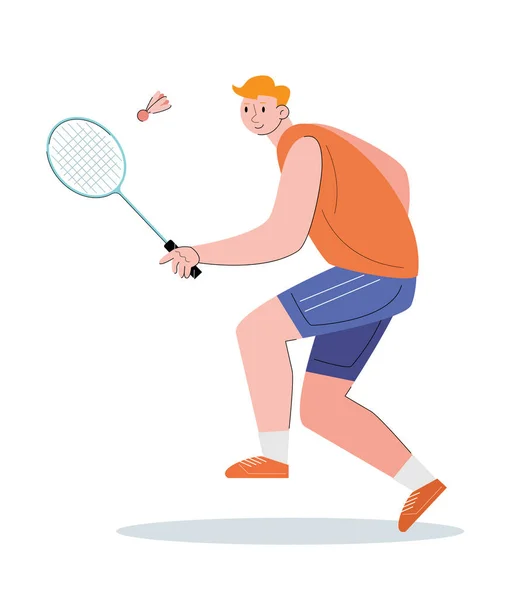 People Holding Racket Athlete Play Badminton Vector Illustration — Stock vektor