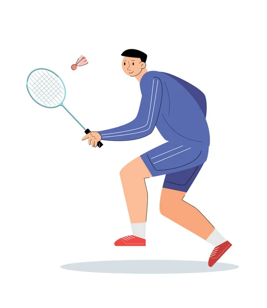 People Holding Racket Athlete Play Badminton Vector Illustration — 图库矢量图片
