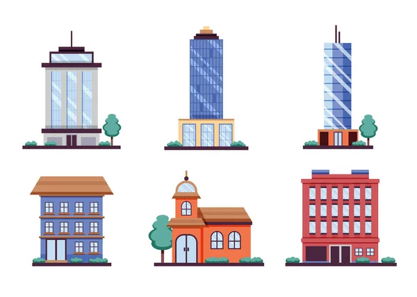 Vários Edifícios Design Plano Ícone Vetor Ilustração —  Vetores de Stock