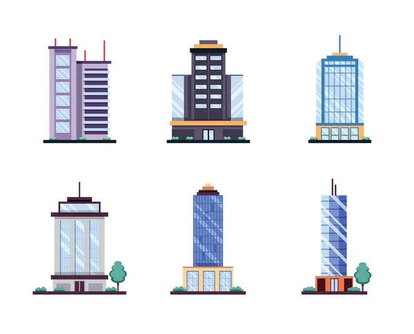 Various Buildings Flat Design Icon Vector Illustration — Stock Vector