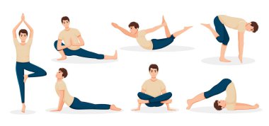 Yoga yapan bir grup genç adam illüstrasyon yapıyor.