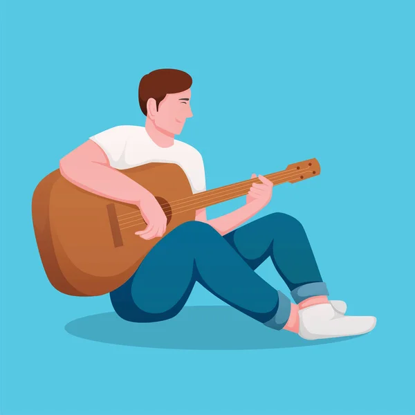 Hobby Character People Playing Guitar Vector Illustration — Stok Vektör