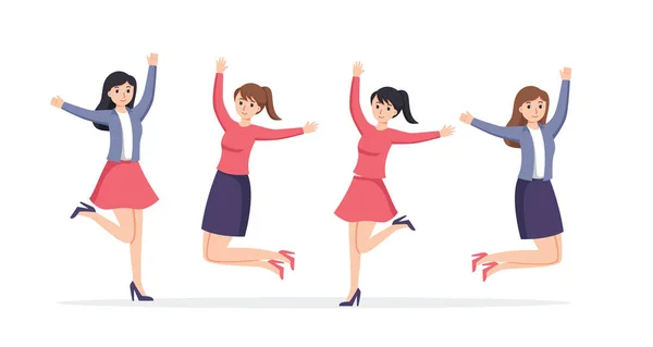 Gruppe Von Frauen Glücklich Tanzbewegungen Isoliert — Stockvektor