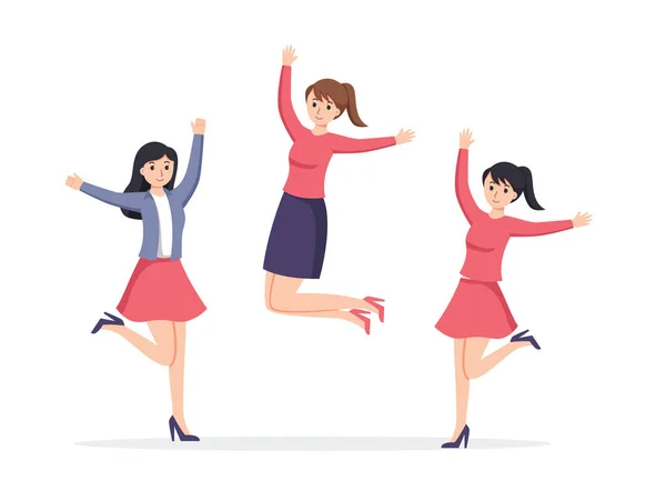 Группа Женщин Счастливых Танцевальных Движений — стоковый вектор