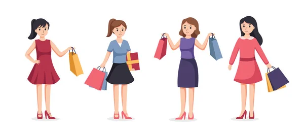 Menschen Beim Einkaufen Menschen Mit Einkaufstaschen Vektor Illustration — Stockvektor
