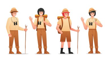 Kamp yapan insanların vektör çizimleri