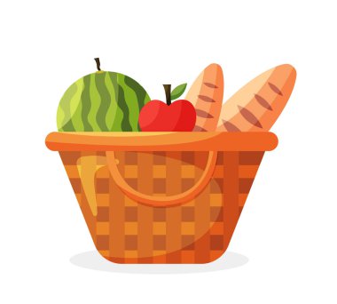 Piknik sepetleri izole edilmiş vektör illüstrasyonu