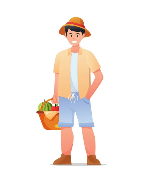 Karakters Man Picknick Zomervakantie Vector Illustratie — Stockvector