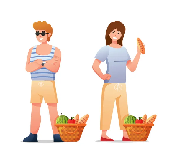 Karakters Mensen Picknicken Zomervakantie Vector Illustratie — Stockvector