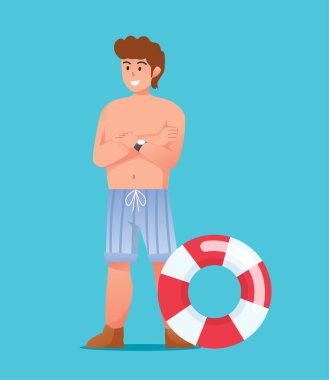 Yazın mayo giyen karakterler tatil vektör çizimi