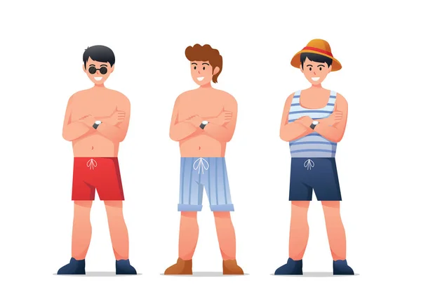 Personagens Homem Roupa Banho Férias Verão Ilustração Vetorial —  Vetores de Stock