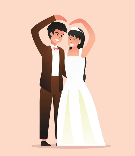 Brud Vit Klänning Och Brudgum Kostym Par Bröllop Vektor Illustration — Stock vektor