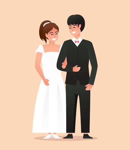 Sposa Abito Bianco Sposo Abito Coppia Matrimonio Vettoriale Illustrazione — Vettoriale Stock