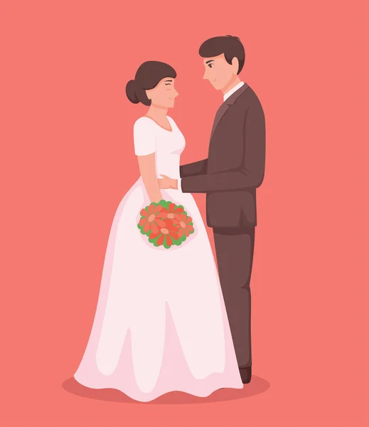 Noiva Vestido Branco Noivo Terno Casal Casamento Vetor Ilustração —  Vetores de Stock