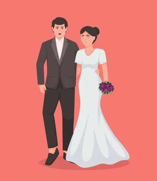 Noiva Vestido Branco Noivo Terno Casal Casamento Vetor Ilustração —  Vetores de Stock
