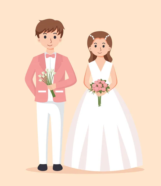 Menyasszony Fehér Ruhában Vőlegény Öltönyben Pár Esküvői Vektor Illusztráció — Stock Vector