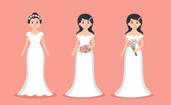 Uppsättning Brud Bröllop Tecknad Vektor Illustration — Stock vektor