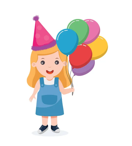 Niños Con Globos Colores Celebrando Una Fiesta Cumpleaños Vector Ilustración — Vector de stock