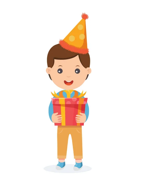 Niños Con Caja Regalo Celebrando Una Fiesta Cumpleaños Vector Ilustración — Vector de stock